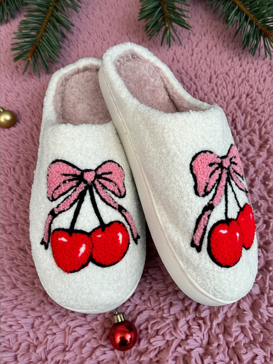 Bow Cherry Cozy Slippers