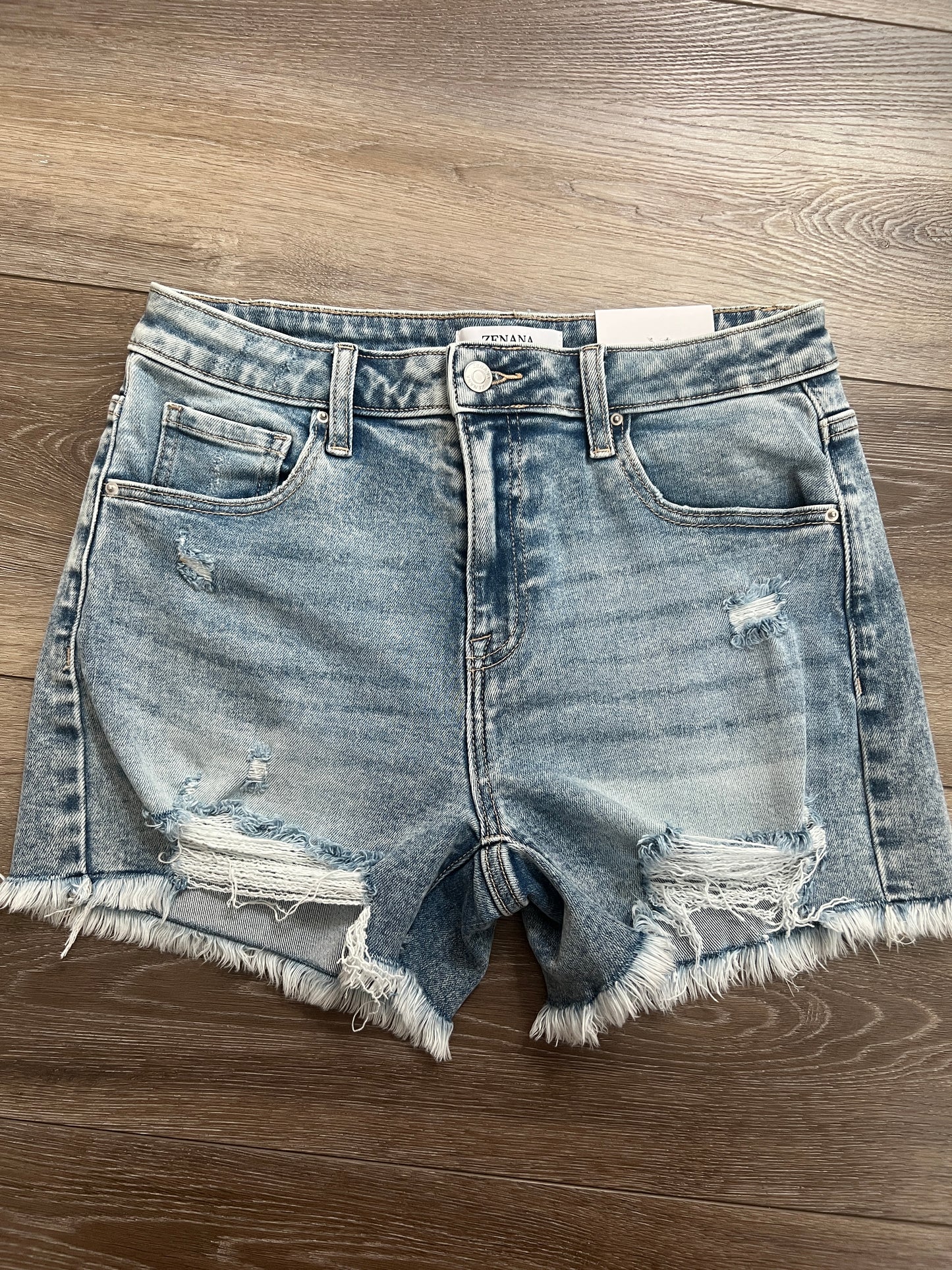 Zenana 'Chasing Summer' High-Rise Distressed Denim Shorts