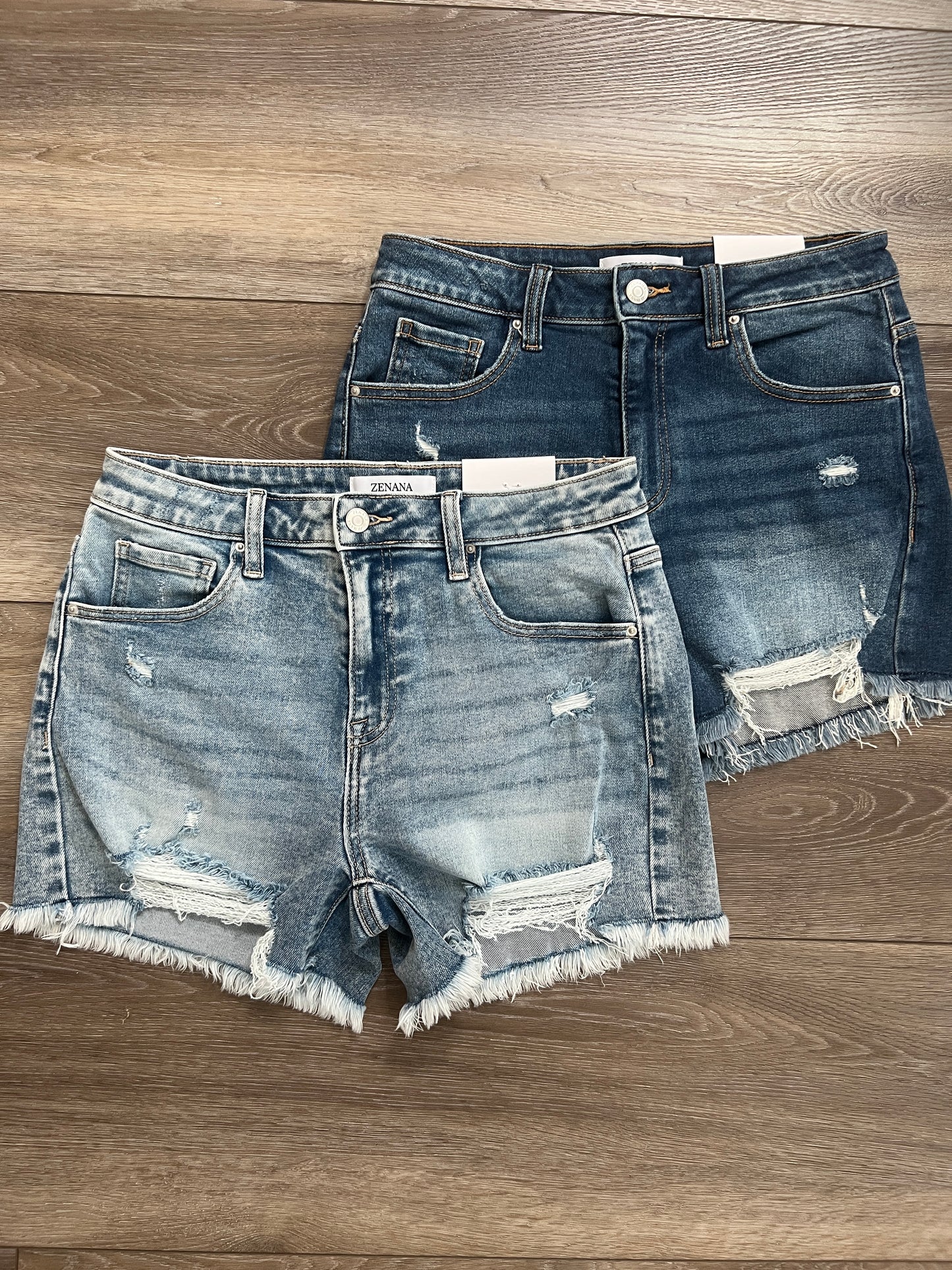 Zenana 'Chasing Summer' High-Rise Distressed Denim Shorts
