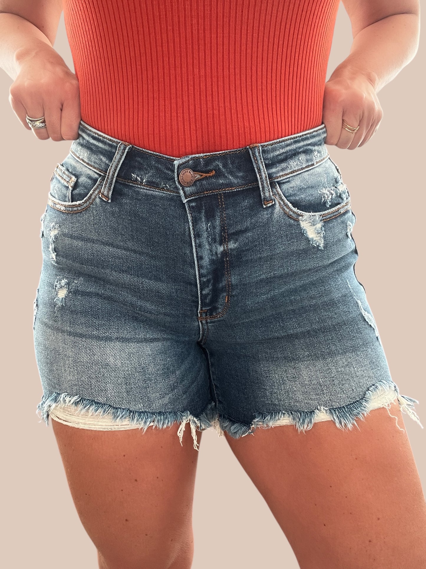 Judy Blue Mid-Rise 2 Button Destroyed ‘Dad’ Shorts