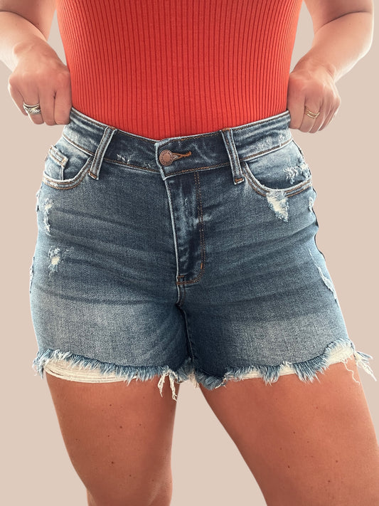 Judy Blue Mid-Rise 2 Button Destroyed ‘Dad’ Shorts
