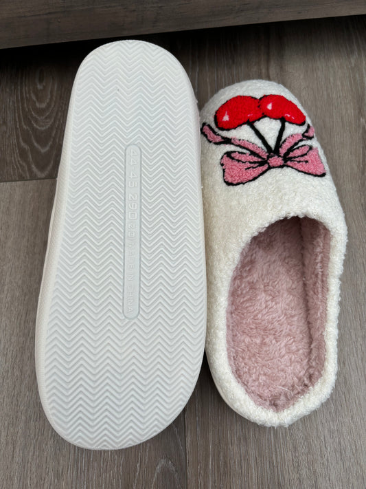 Bow Cherry Cozy Slippers