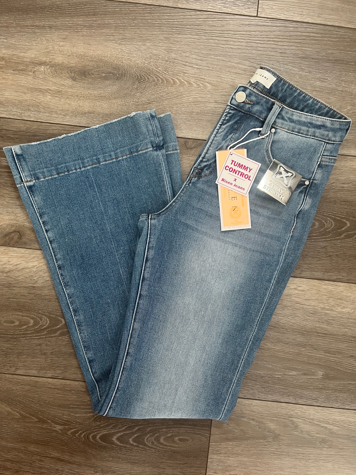 Risen Mid-Rise Tummy Control Flare Jeans