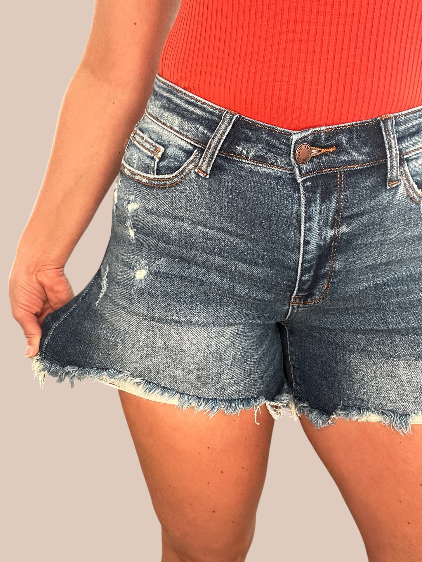 Judy Blue Mid-Rise 2 Button Destroyed ‘Dad’ Shorts