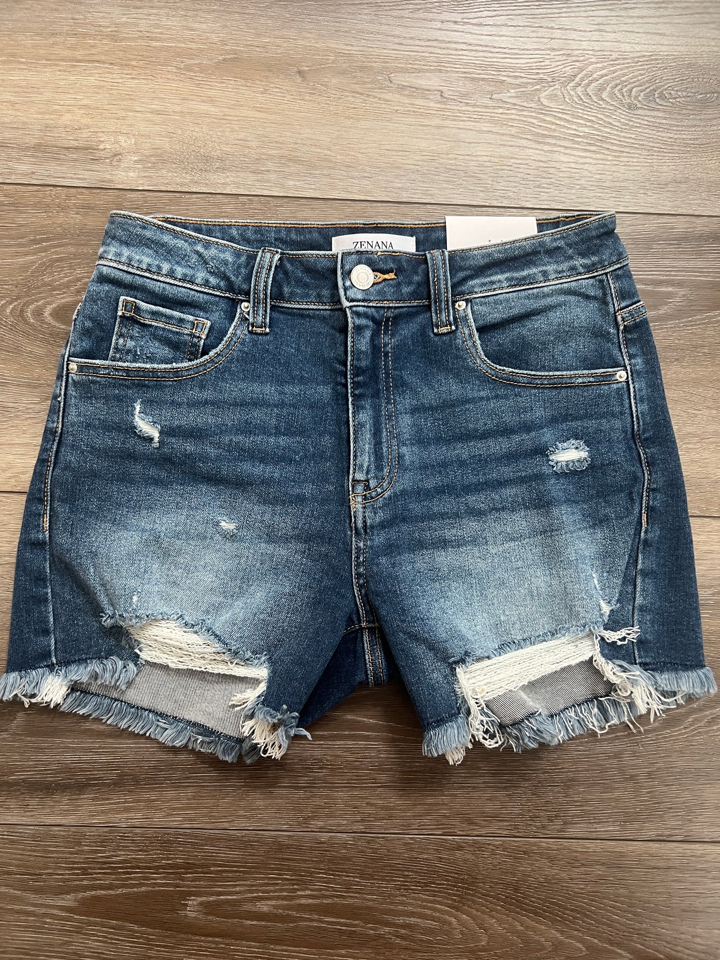 Zenana 'Chasing Summer' High-Rise Distressed Denim Shorts