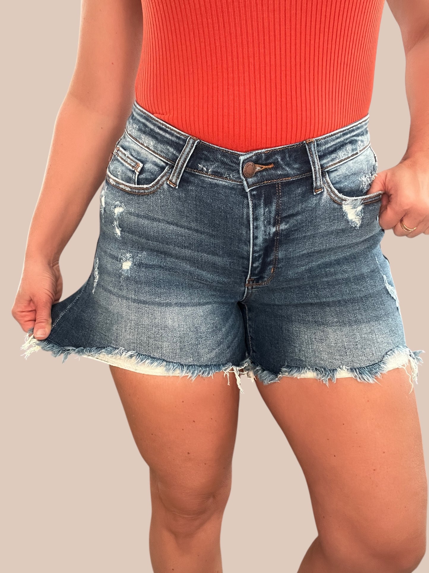 Judy Blue Mid-Rise 2 Button Destroyed ‘Dad’ Shorts