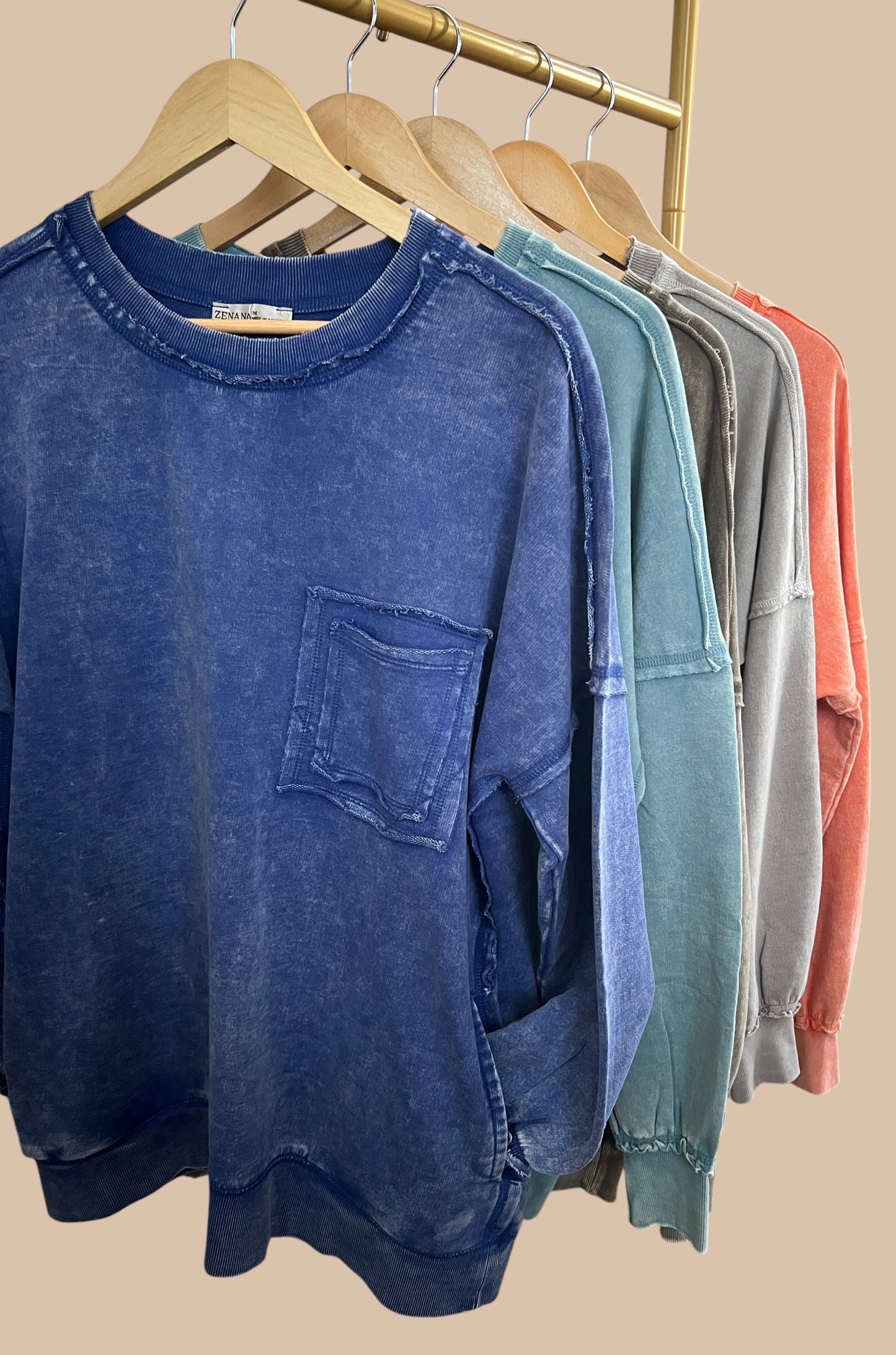 Oversized French Terry Acid Wash Pullover
