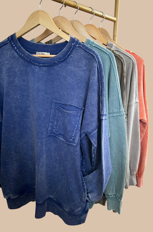 Oversized French Terry Acid Wash Pullover