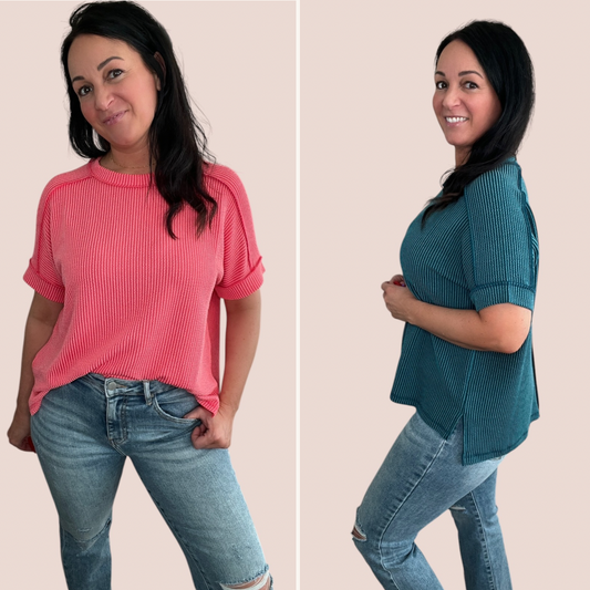 Cuffed Short Sleeve Ribbed Top