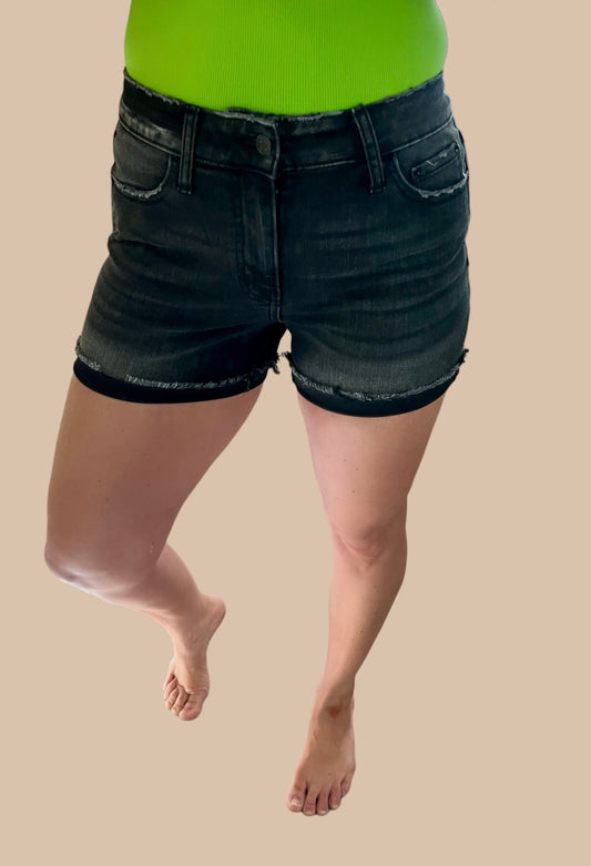 Distressed Washed Black Denim Shorts