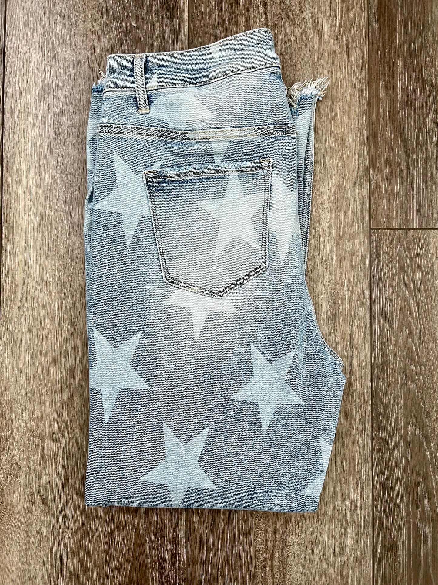 Risen High-Rise Cropped Star Print Jeans