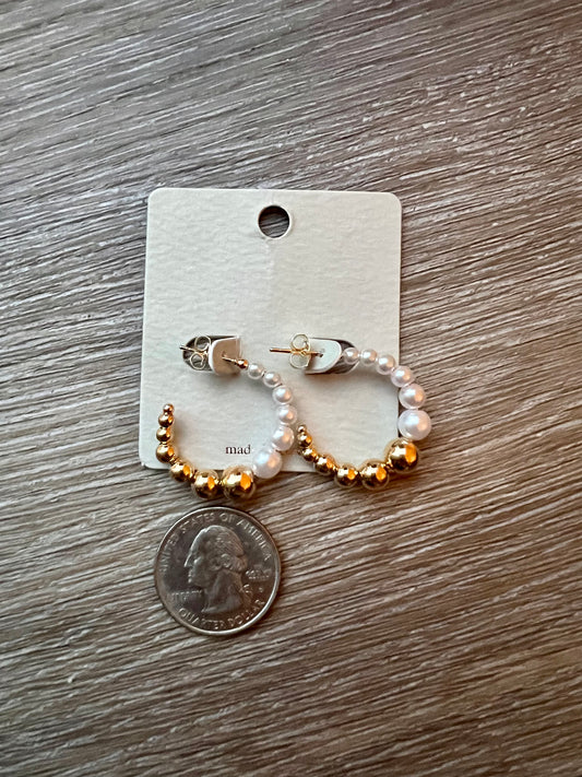 Pearl & Gold Beaded Hoop Earrings