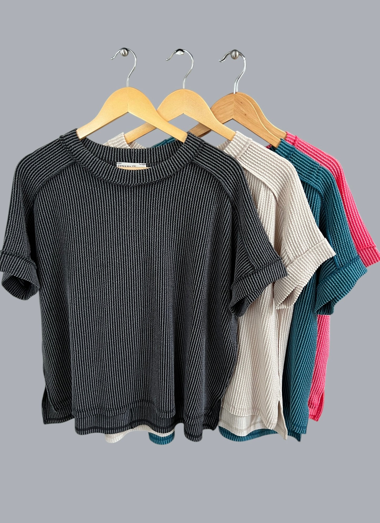 Cuffed Short Sleeve Ribbed Top
