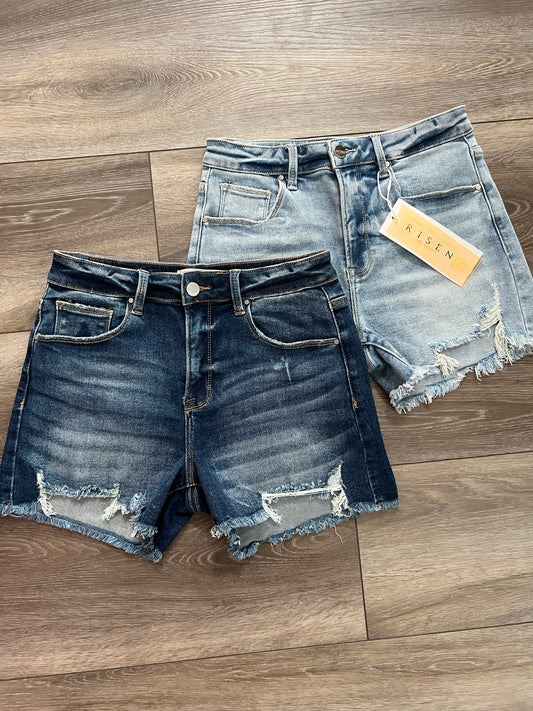 Risen High-Rise Distressed Cutoff Jean Shorts