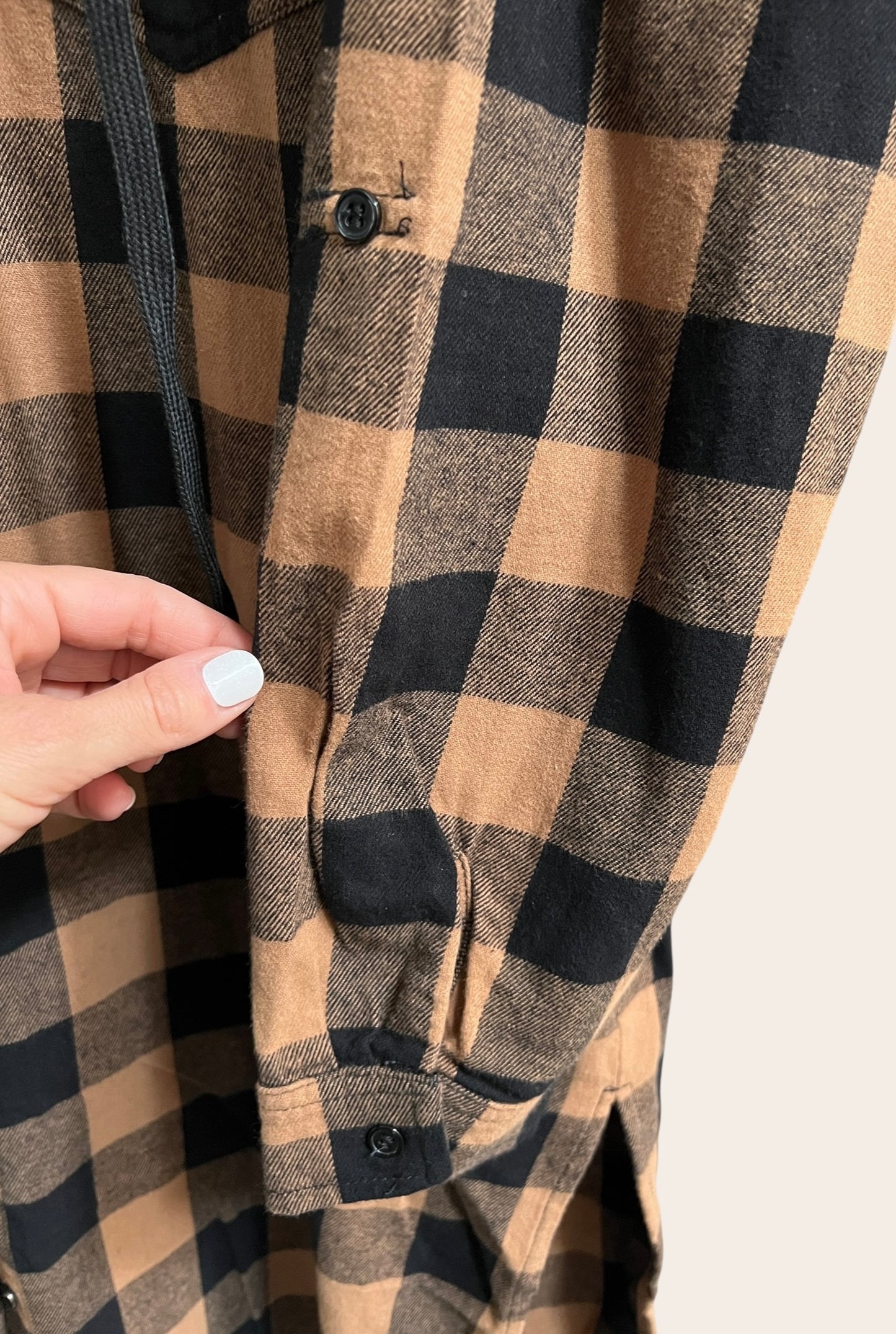 Longline Button-Up Plaid Flannel Hoodie