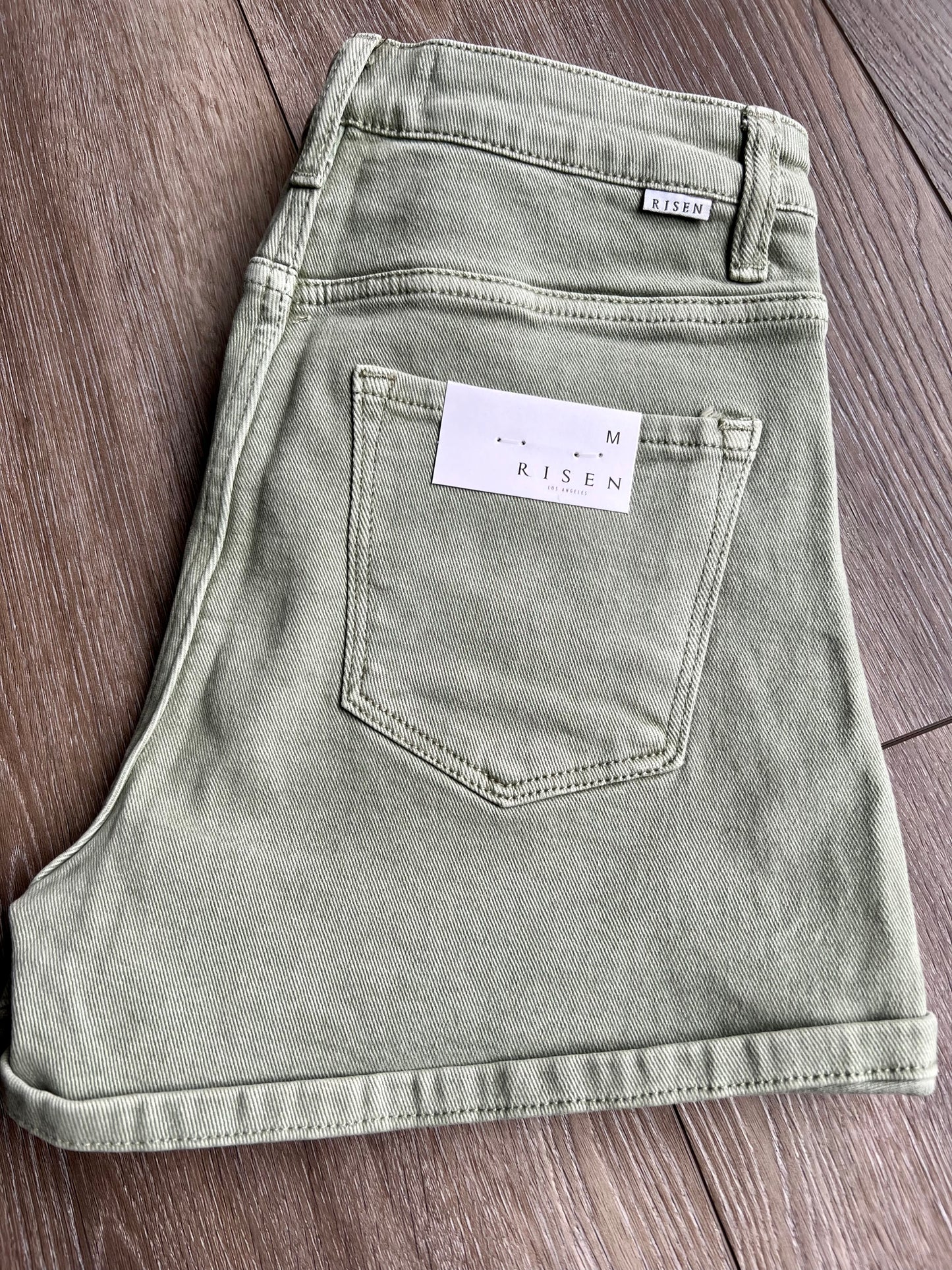 Risen High-Rise Non-Distressed Olive Jean Shorts