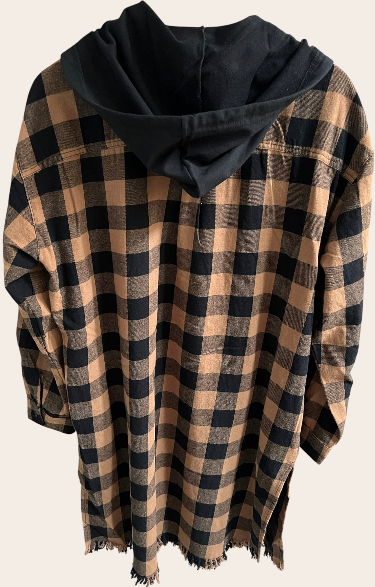 Longline Button-Up Plaid Flannel Hoodie