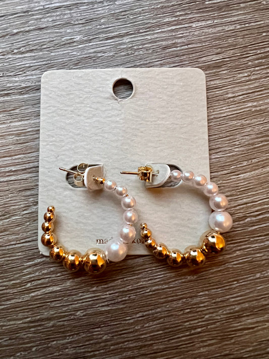 Pearl & Gold Beaded Hoop Earrings