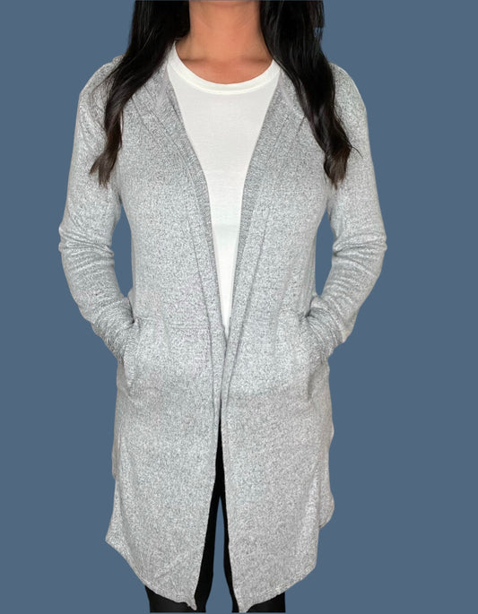 Hacci Long Hooded Cardigan with Pockets