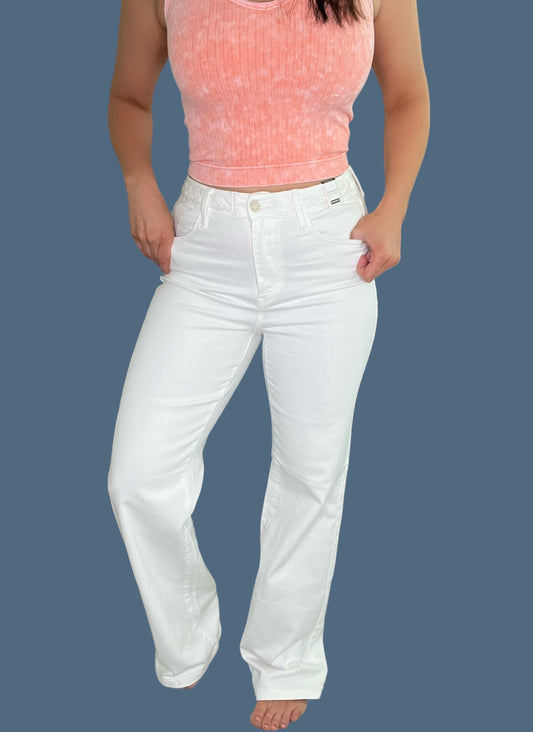Judy Blue Wide Leg Braided White Jeans