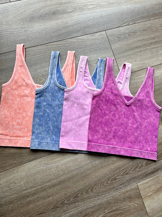 Reversible Neckline Mineral Wash Seamless Crop Tank