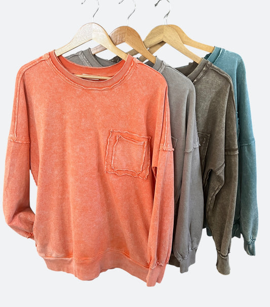 Oversized French Terry Acid Wash Pullover