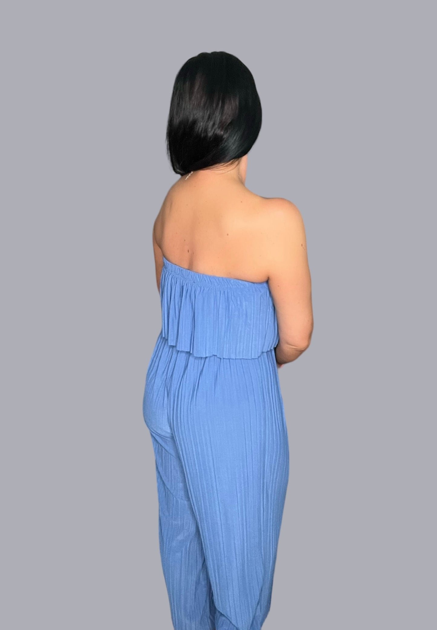 Pleated Strapless Wide Leg Jumpsuit