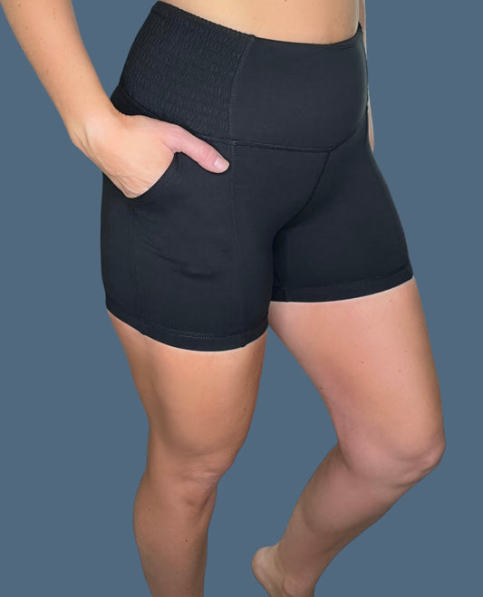 Smocked Waist Biker Shorts w/ Pockets