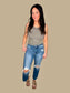 Risen High-Rise Knee Distressed Ankle Jeans