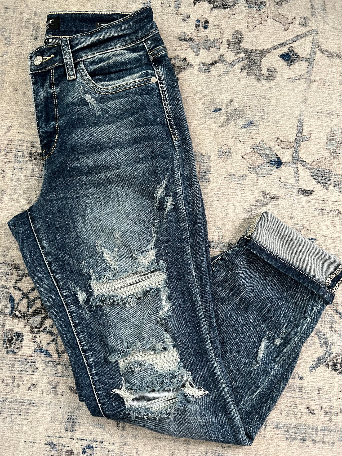Judy Blue Mid-Rise Cuffed Destroyed Boyfriend Jeans