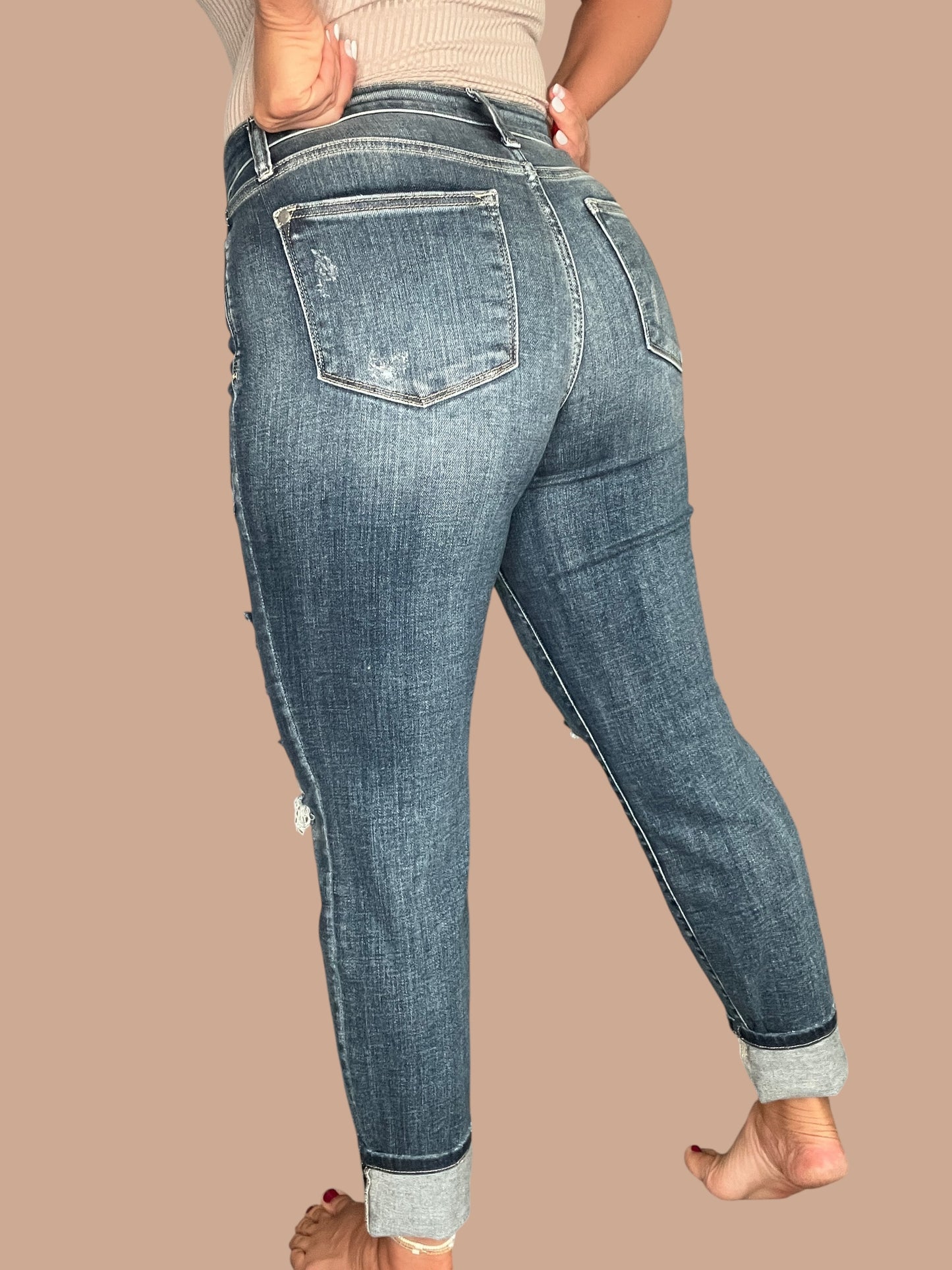 Judy Blue Mid-Rise Cuffed Destroyed Boyfriend Jeans
