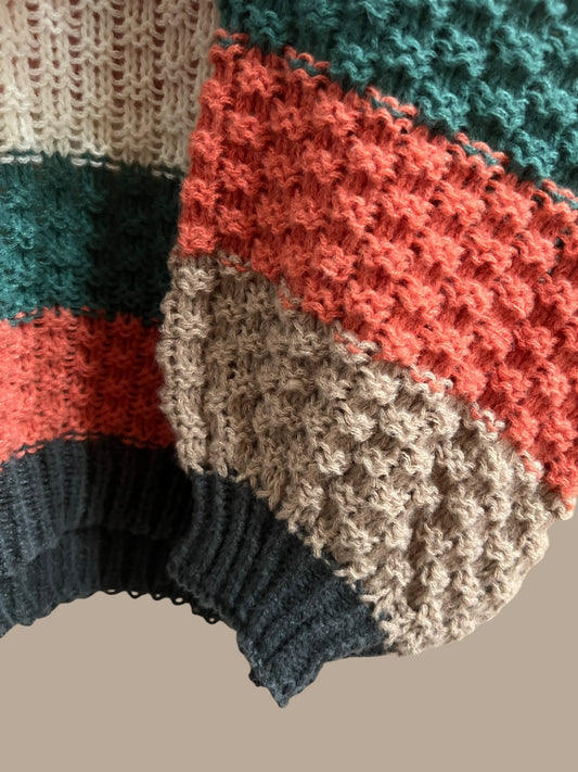 Color-Block Striped Chunky Sweater