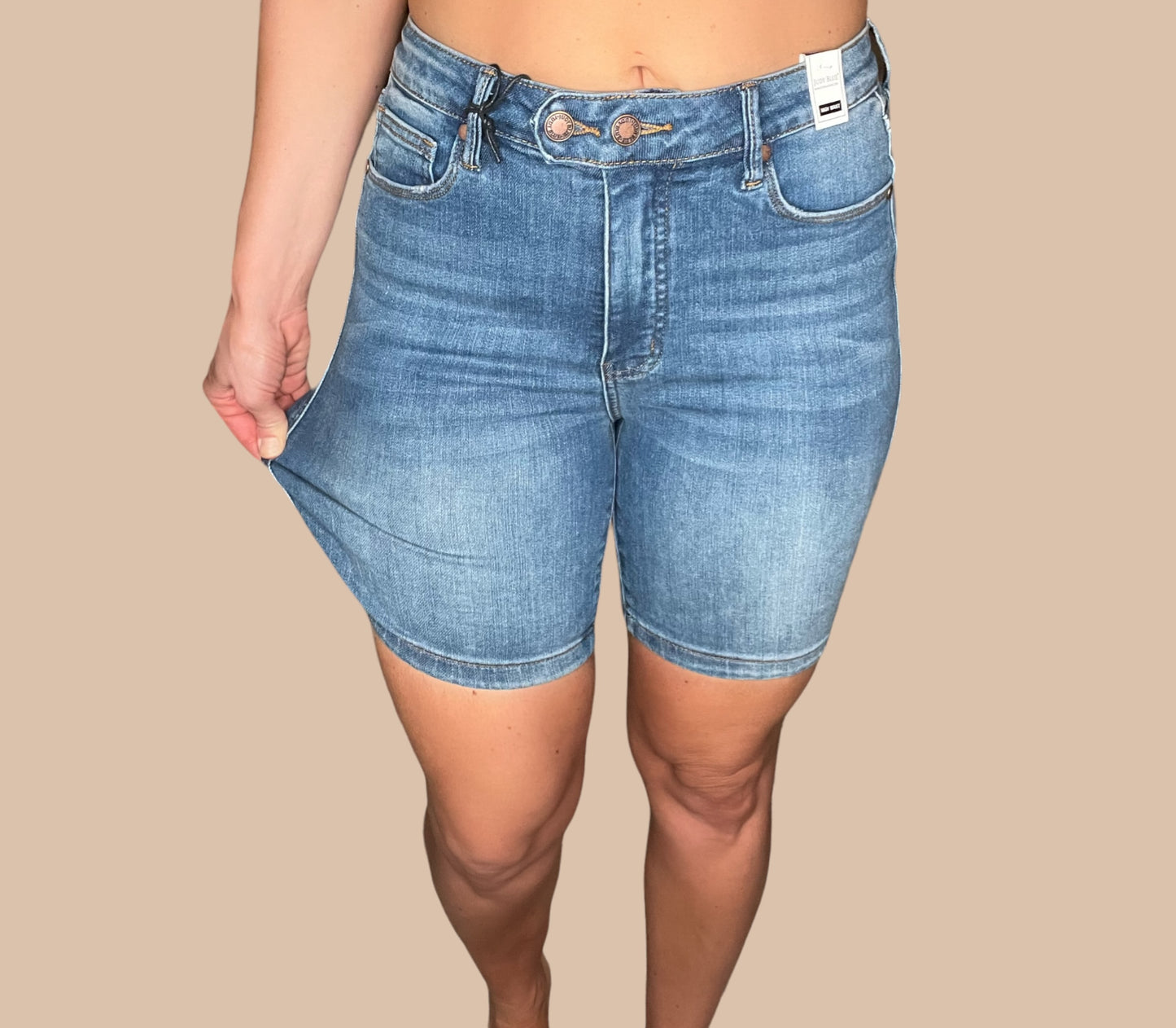 Judy Blue High-Rise Tummy Control Double Button Bermuda Jean Shorts