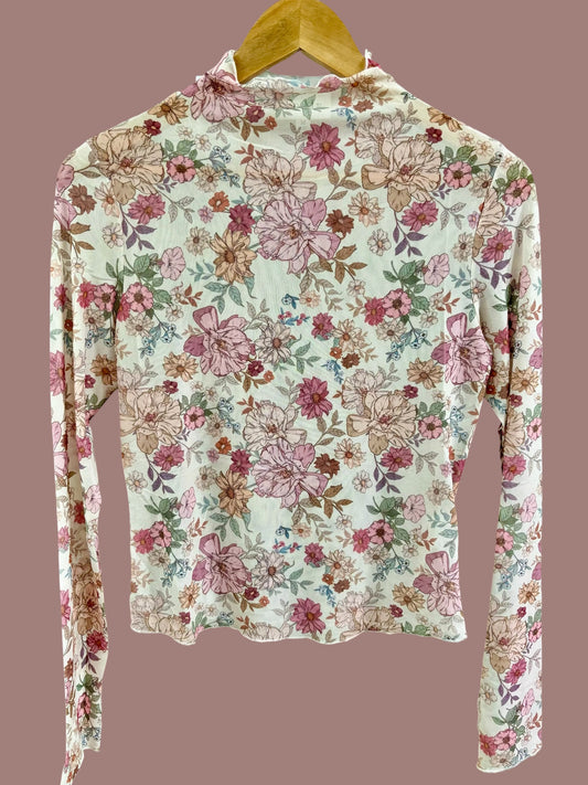 Floral Print Mesh Knit Top