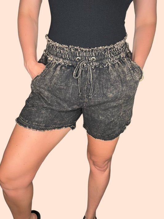 Mineral Washed Linen Shorts