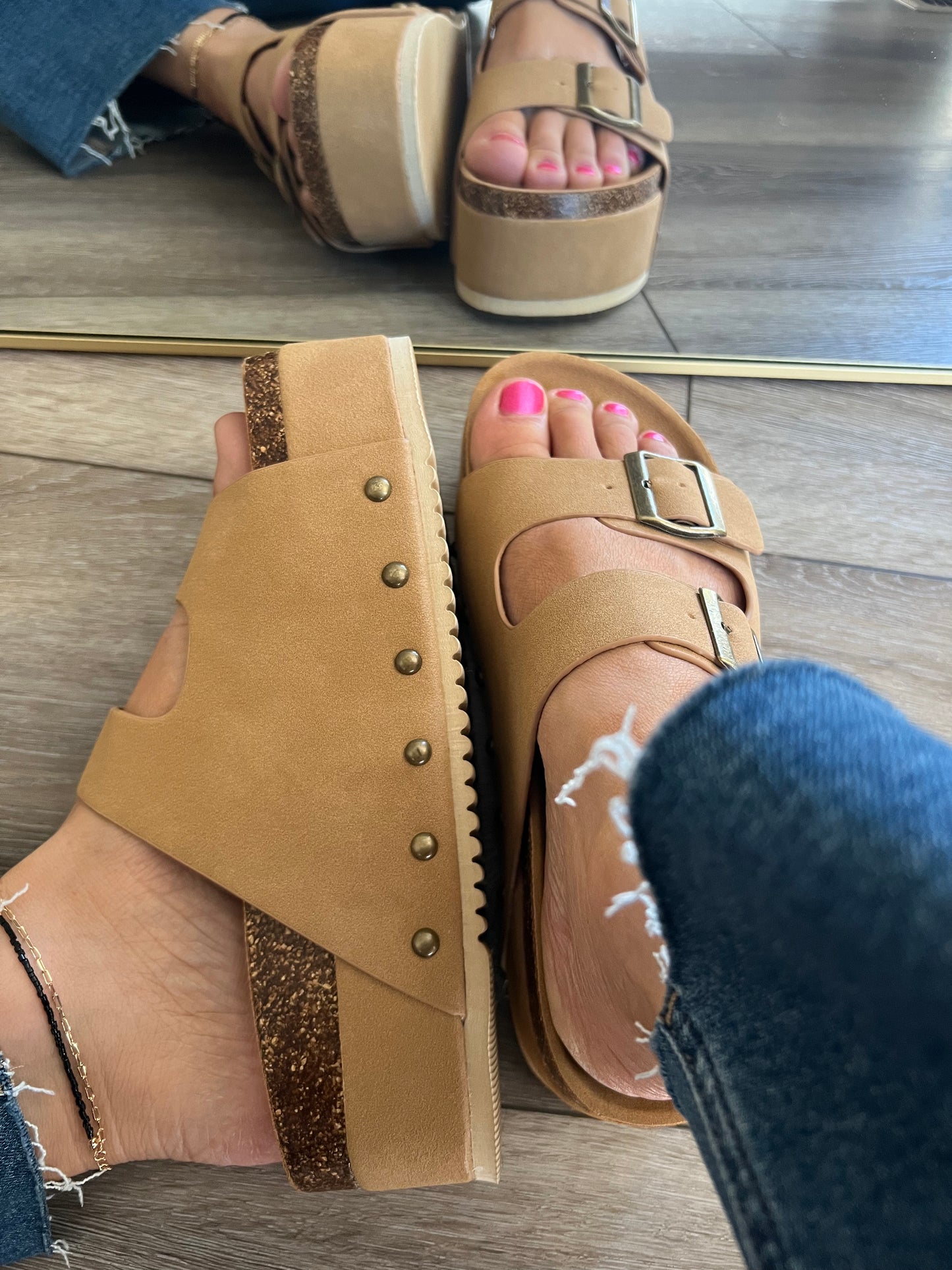 Double Buckle Strap Platform Sandals