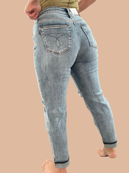 Judy Blue Mid-Rise Destroy Cuffed Boyfriend Jeans