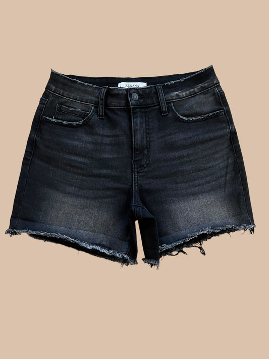 Distressed Washed Black Denim Shorts