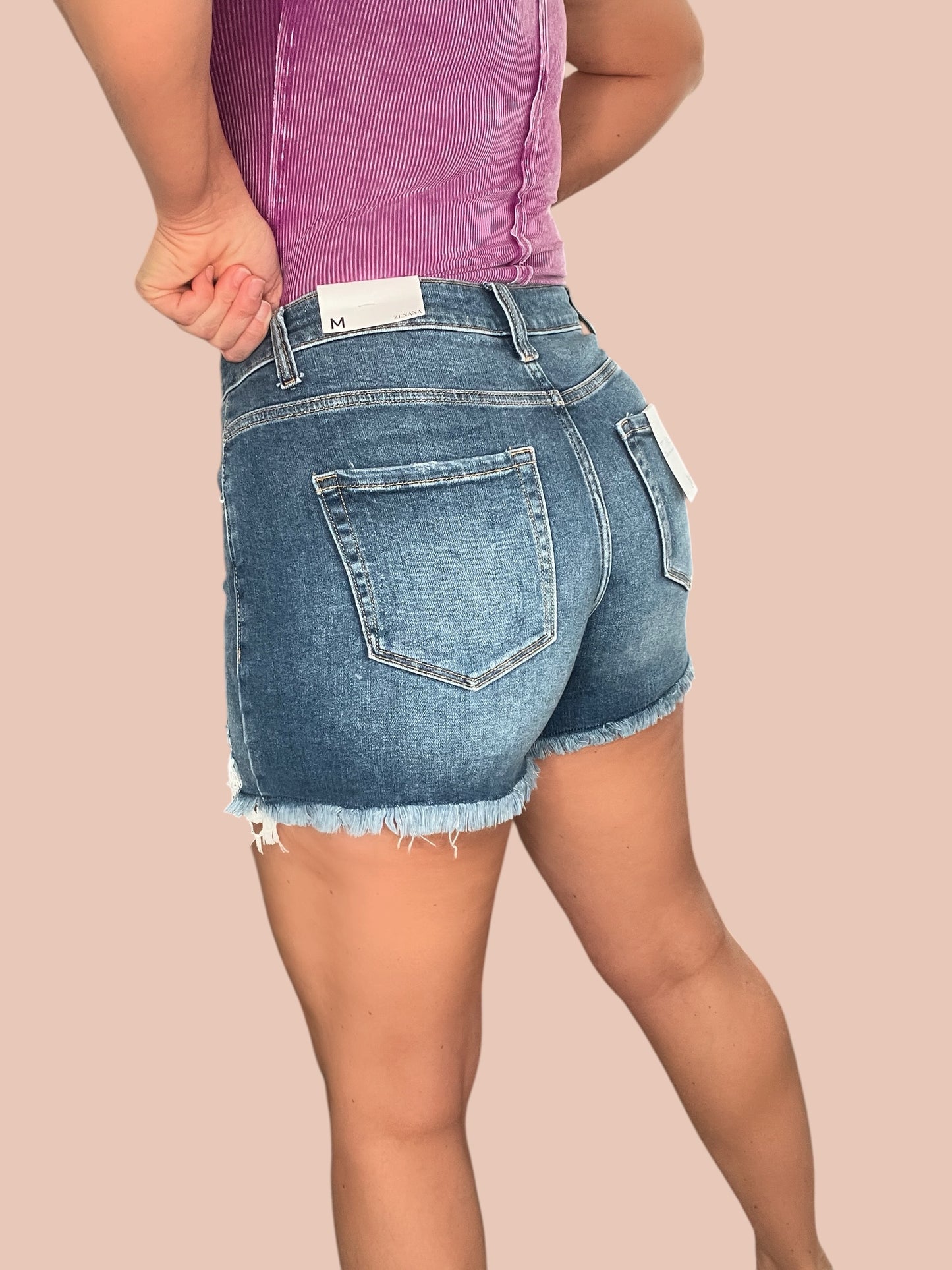 Zenana 'Chasing Summer' High-Rise Distressed Denim Shorts