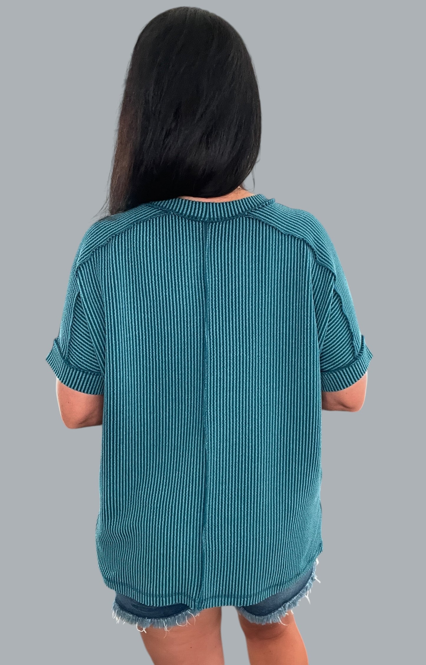 Cuffed Short Sleeve Ribbed Top