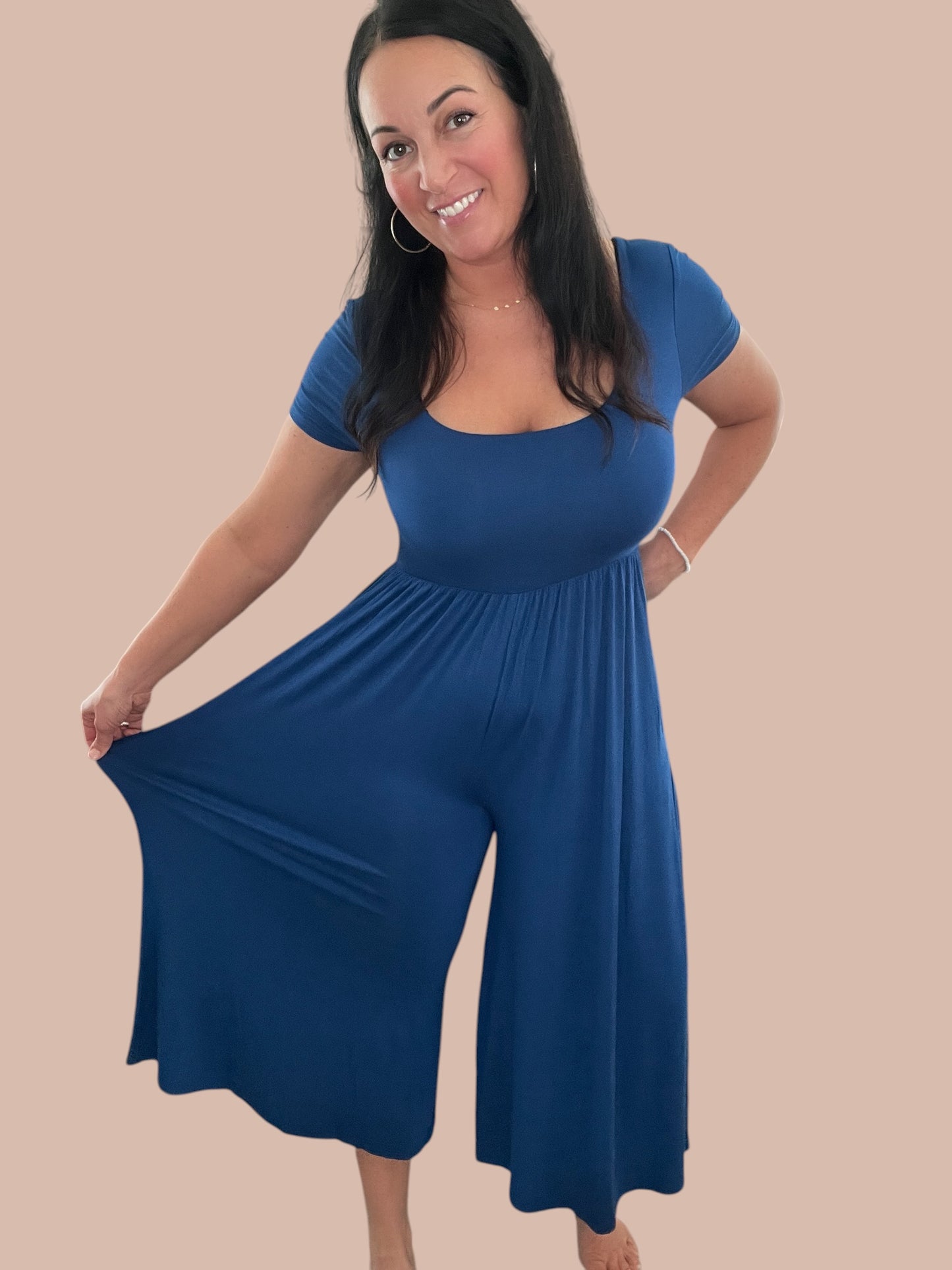 Short Sleeve Flowy Wide Leg Jumpsuit