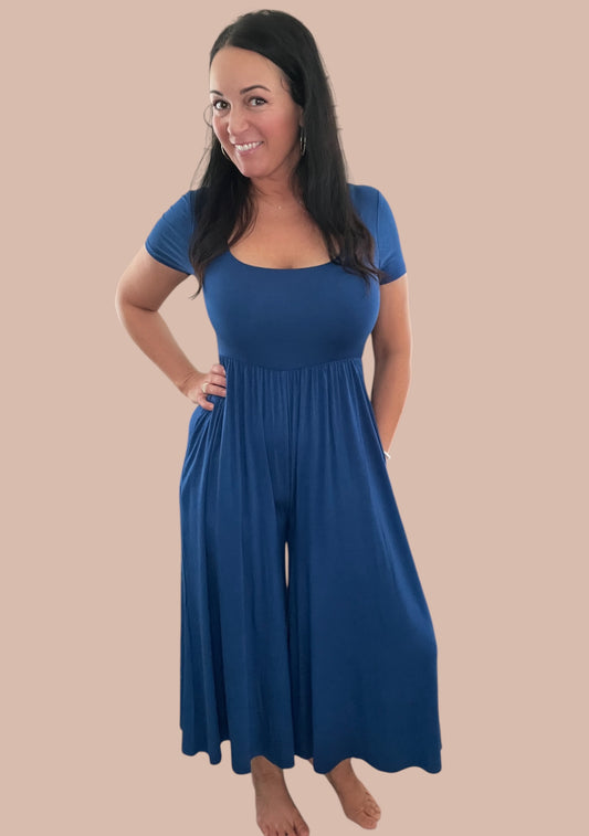 Short Sleeve Flowy Wide Leg Jumpsuit