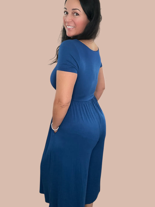 Short Sleeve Flowy Wide Leg Jumpsuit