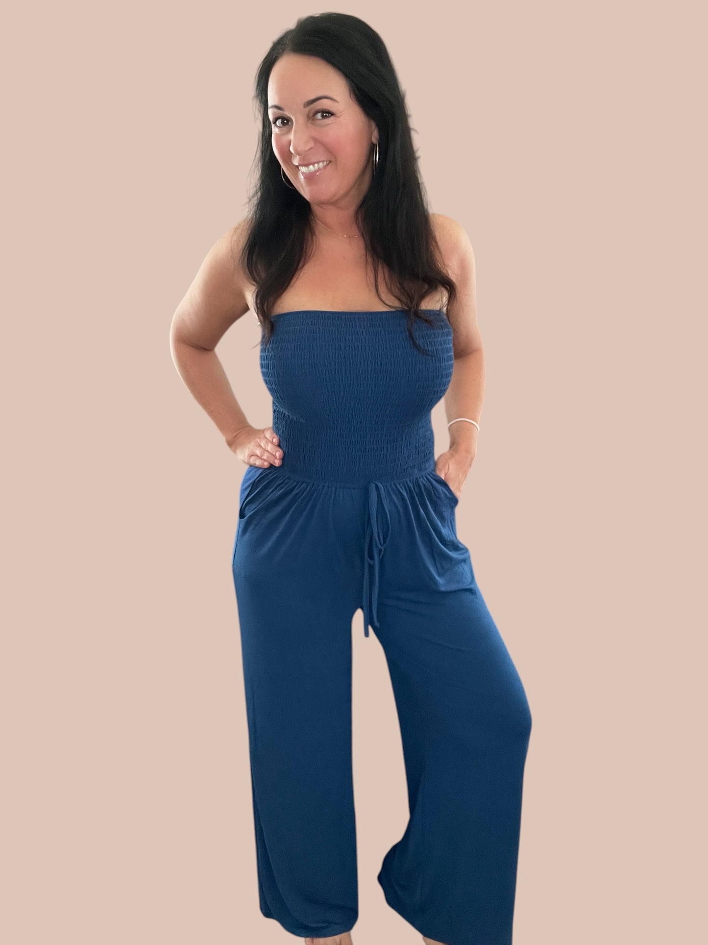 Smocked Tube Top Wide Leg Jumpsuit