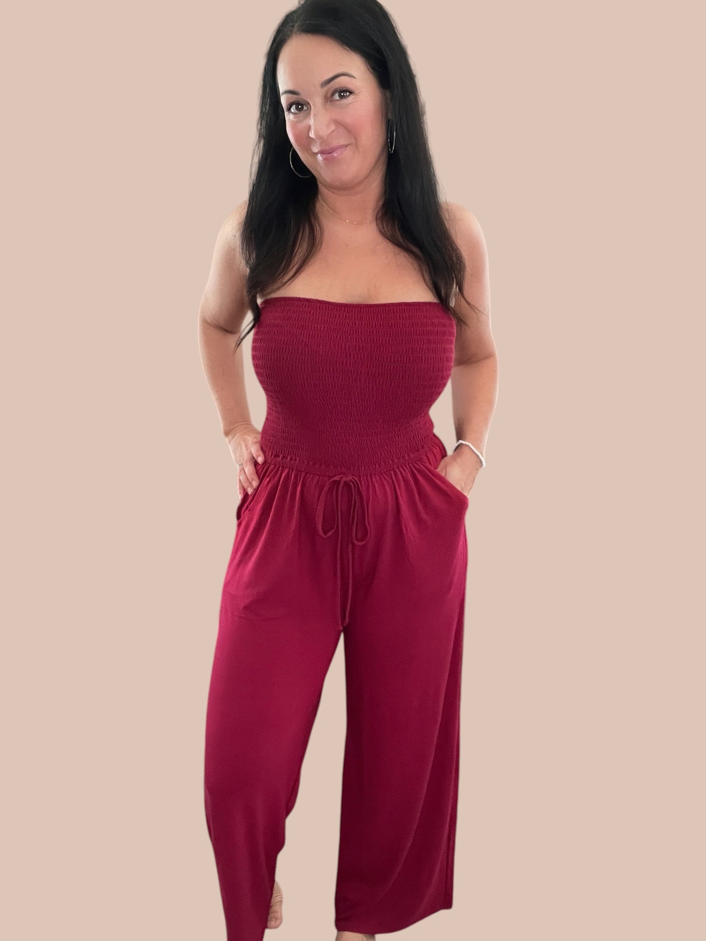 Smocked Tube Top Wide Leg Jumpsuit