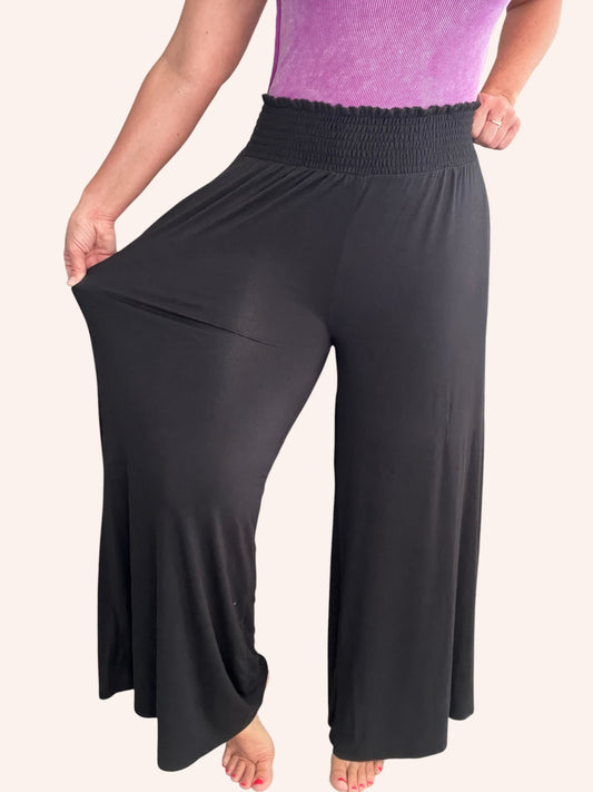 Smocked Waist Wide Leg Palazzo Pants
