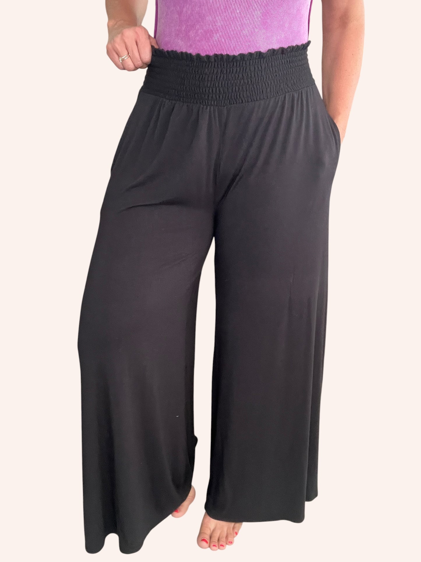 Smocked Waist Wide Leg Palazzo Pants