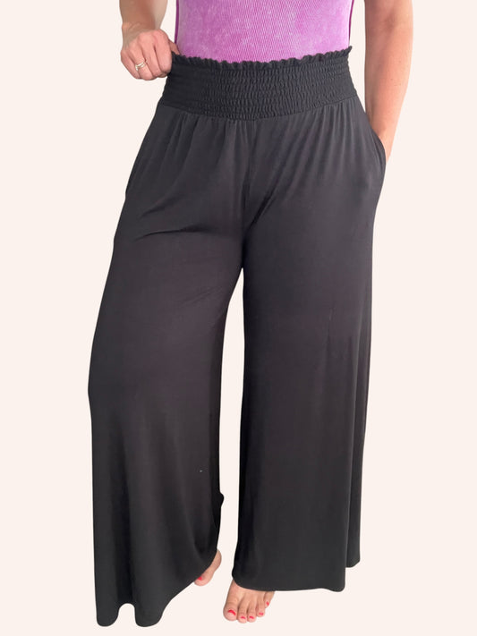 Smocked Waist Wide Leg Palazzo Pants