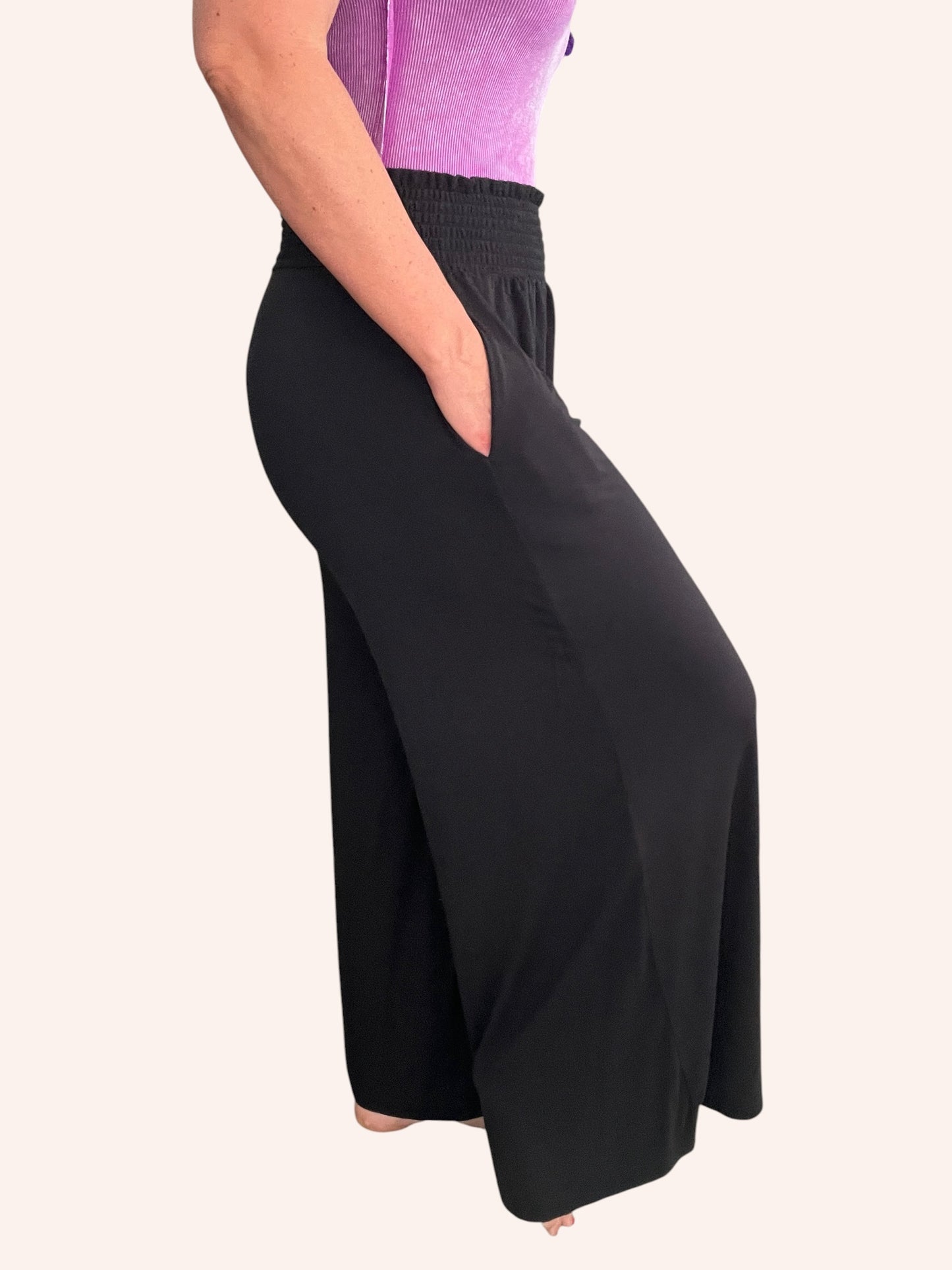 Smocked Waist Wide Leg Palazzo Pants