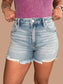 Risen ‘Easy Breezy’ High-Rise Distressed Side Slit Denim Shorts